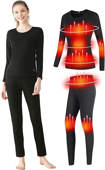 Womens Heated Thermal Underwear Set, USB Womens Electric Thermal Heated Long Johns Set, Leggings for Snow Women