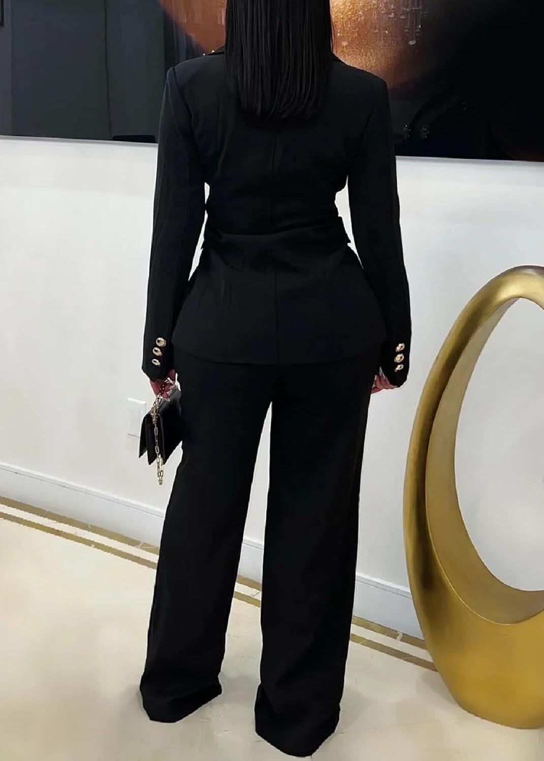 Womens Pants Suits 2 Piece Outfits Dressy Business Casual Sexy Blazer and Wide Leg Pant Set - Image 4