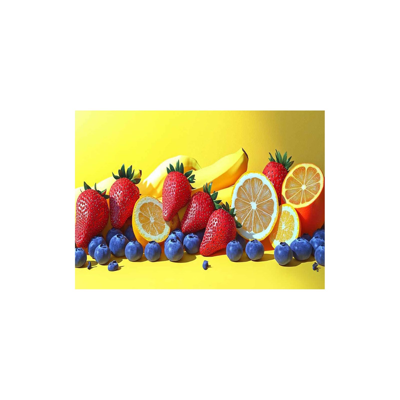 Cuadros modernos de frutas para decorar un salón comedor con un toque abstracto amarillo 8