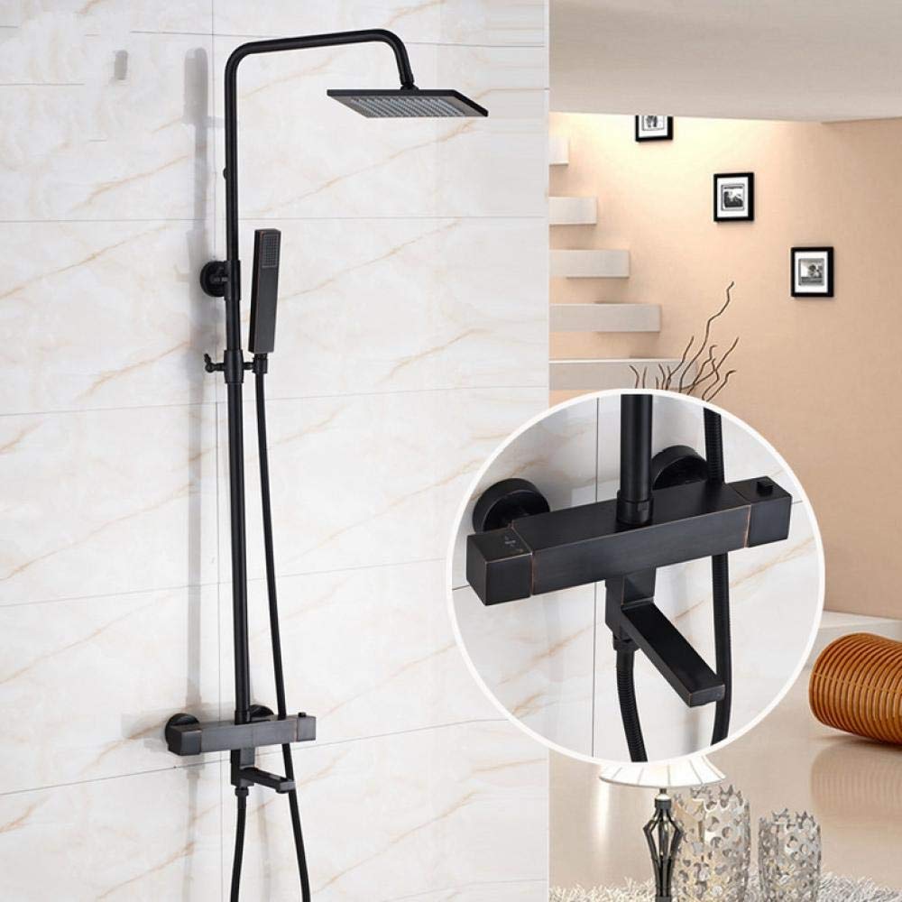 Colonne douche thermostatique bronze huilé pomme carrée 8 pouces