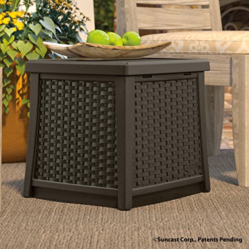 Suncast 13 Gallon Resin Outdoor Patio End Table Storage Box, Java #TOP2
