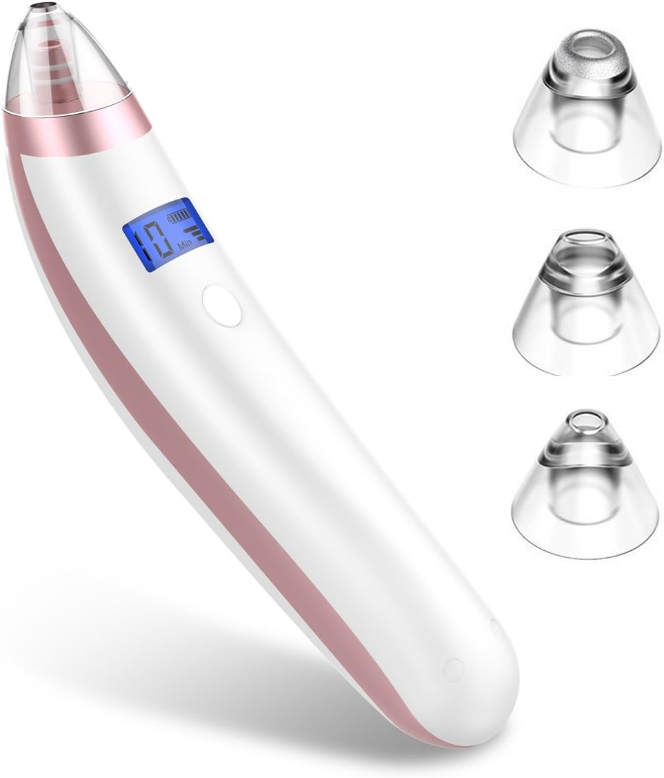 Adorishe [2nd Version] Blackhead Remover Electric Blackhead Suction Machine, Pore Vacuum Suction Acne Extractor Rechargeable Comedo Remover Facial Cleanser Tool(White & Rose)
