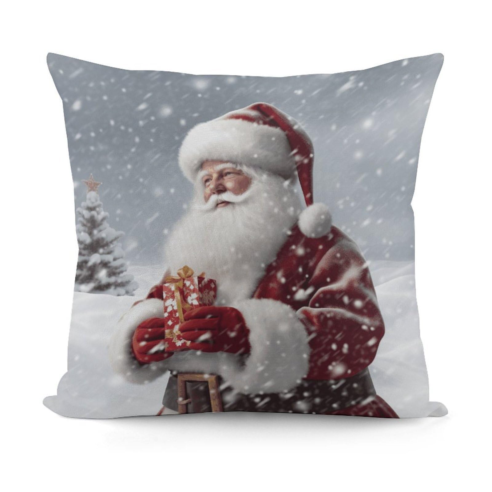 JTREHY Santa Claus Snow Secenry Pillow Cover Soft Cozy Decorative Pillow Protector Square Luxury Cushion Cover Cases for Sofa Bed Car Chairs and Any Room Pillowcase