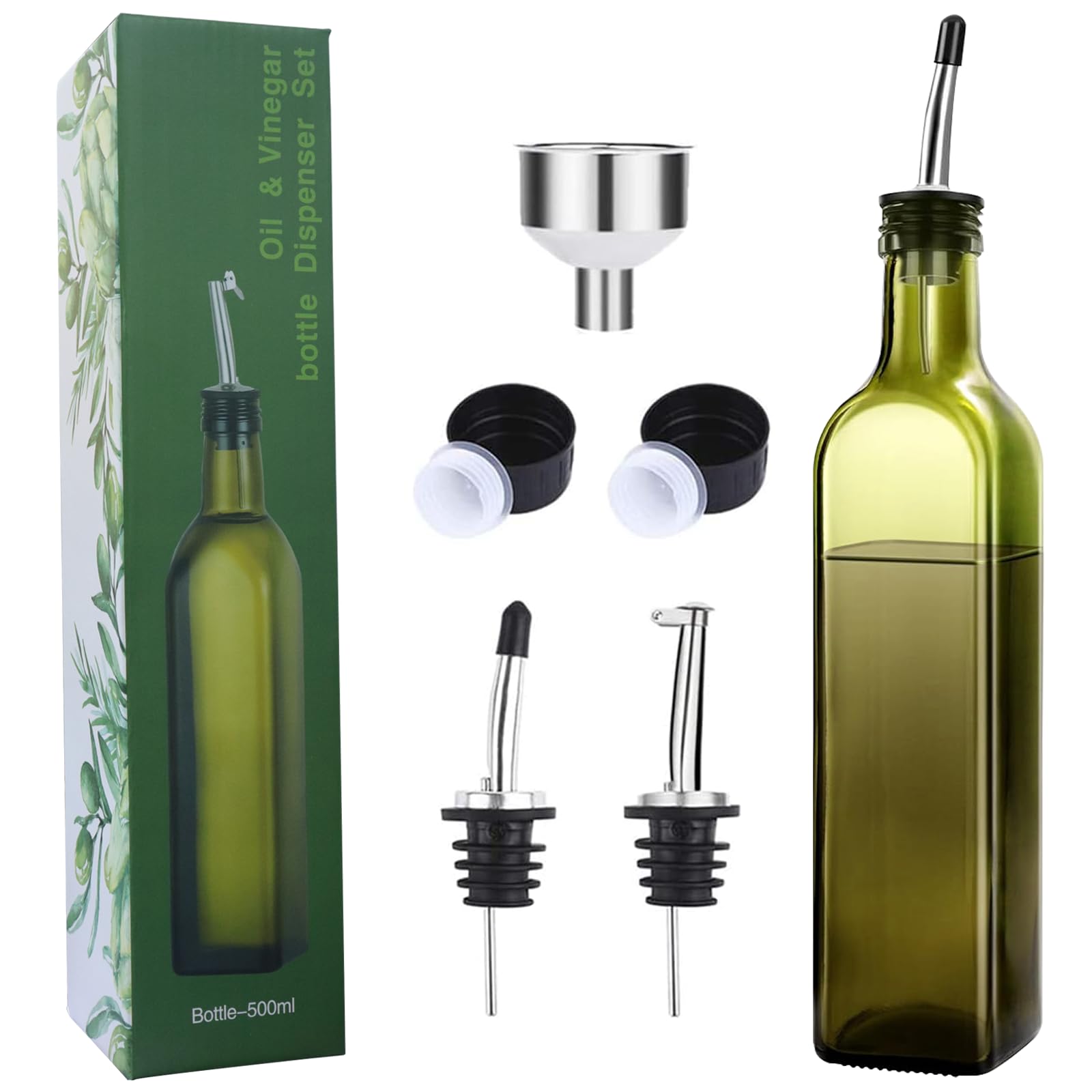 Amazon｜MGOXO 17オンス ガラス製 オリーブオイル入れ 500ml オリーブ