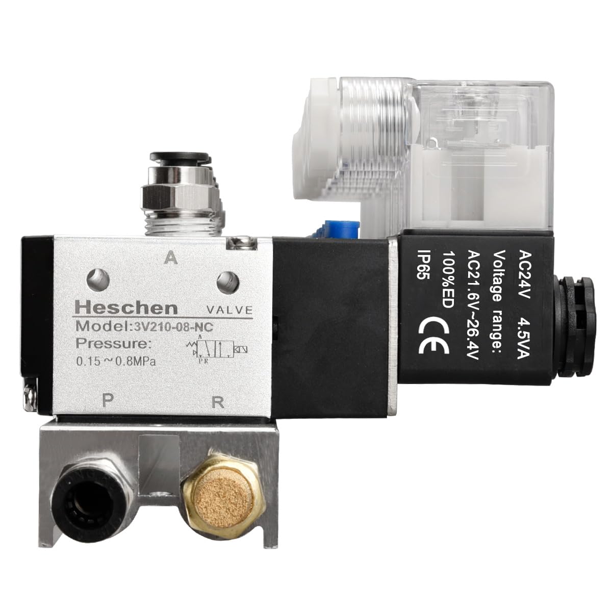Elettrovalvola Pneumatica Heschen 3/2 Vie 8mm, AC24V, PT1/4" - Per Industria Tessile E Meccanica