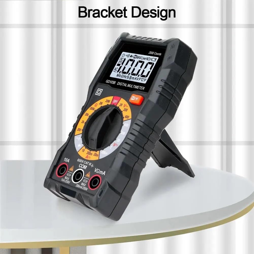 TsoLay Multimetro Digitale, Voltmetro CA CC, Tester di Tensione diodi per Test di continuità con Custodia, Letture Accurate Ohm Volt Amp, per Presa Domestica, Test Batteria per Autoveicoli