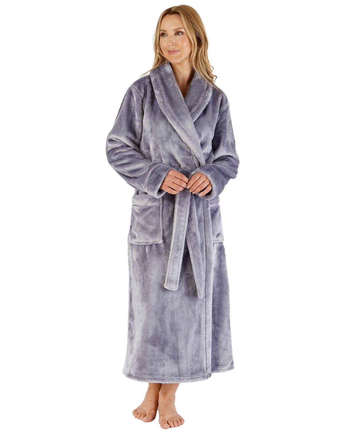 Slenderella Women's Shawl Collar - Silver Fleece Shawl Collar Robe Hc4342 Silver Small