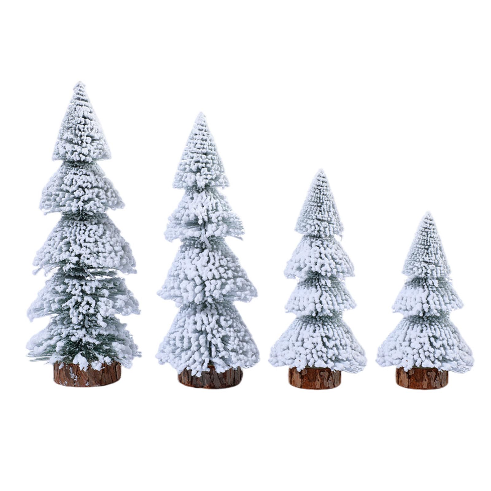 Tsophreniq 4Pcs Miniature Flocking Pine Tree for Seasonal Table Centerpieces Artificial Christmas Tree Ornament Home Decoration Artificial Christmas Trees