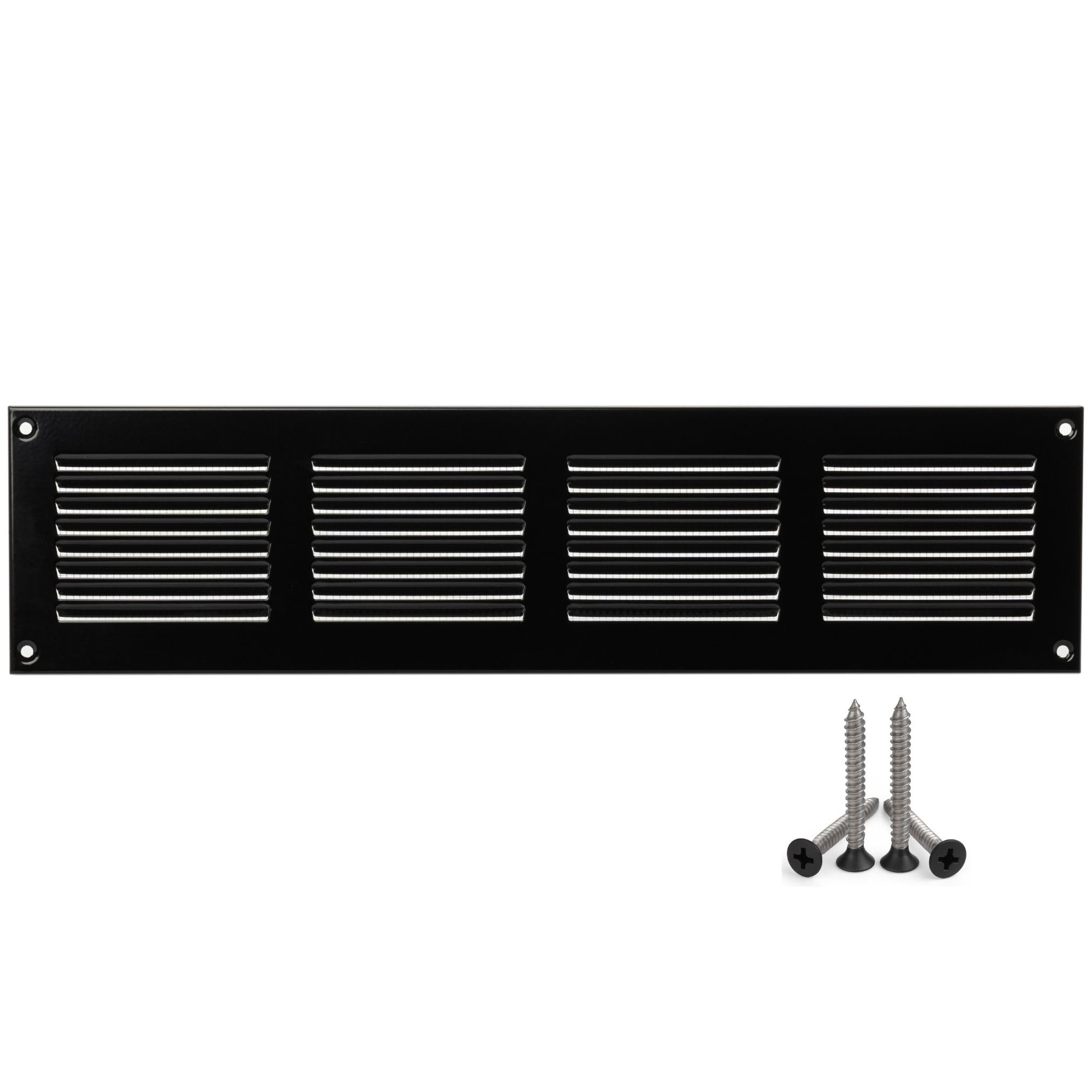 LIRAST 400x100mm / 16x4 inch Black Metal Ventilation Grille - Air Vent Cover with Insect Mesh