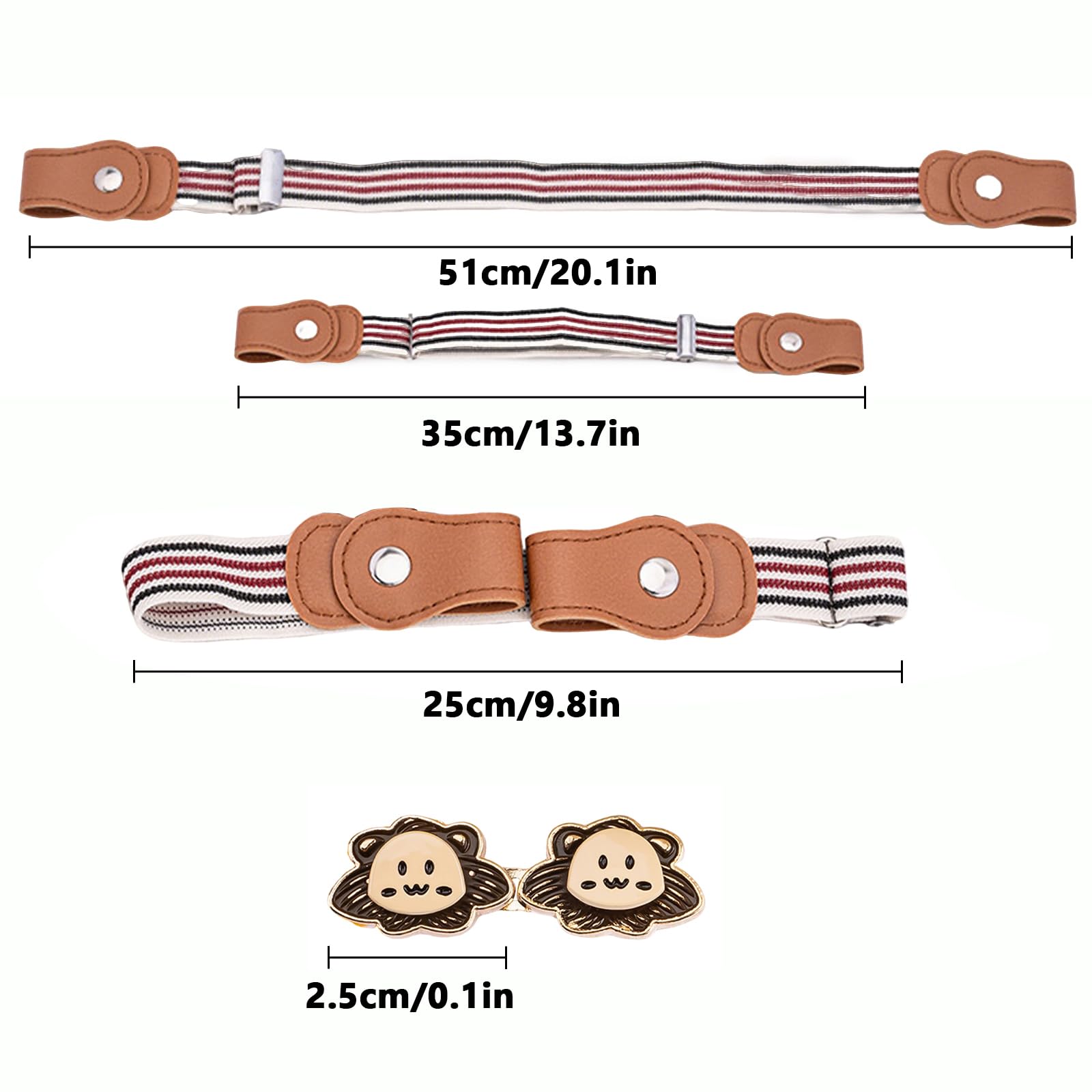 Cinturón de Niños Ajustable Elástico Sin Hebilla, 6 Colores + 3 Pares de Hebillas, 35-51 cm