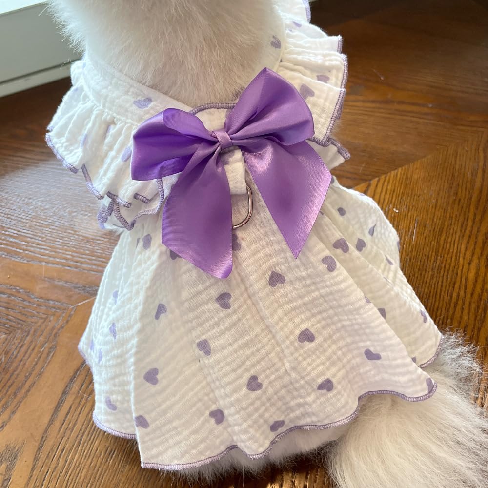 Pet Cotton Dress with Heart Prints - Summer Clothing for Dogs and Cats