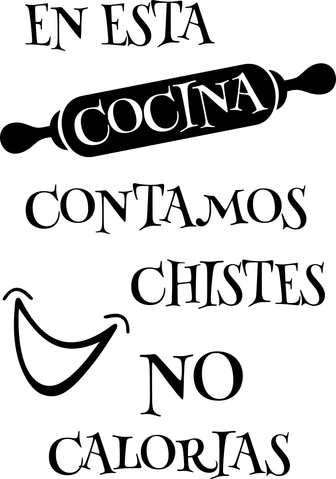 SoulArt® Vinilo decorativo con frase "En esta cocina contamos chistes no calorias" Pegatinas decorativas cocina. Decoración cocina, vinilo pared autoadhesivo, vinilo de corte (20x29cm)