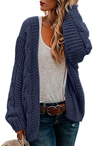 Cárdigan grueso de gran tamaño con frente abierto para mujer, suéter de punto trenzado de manga larga, abrigos para exteriores