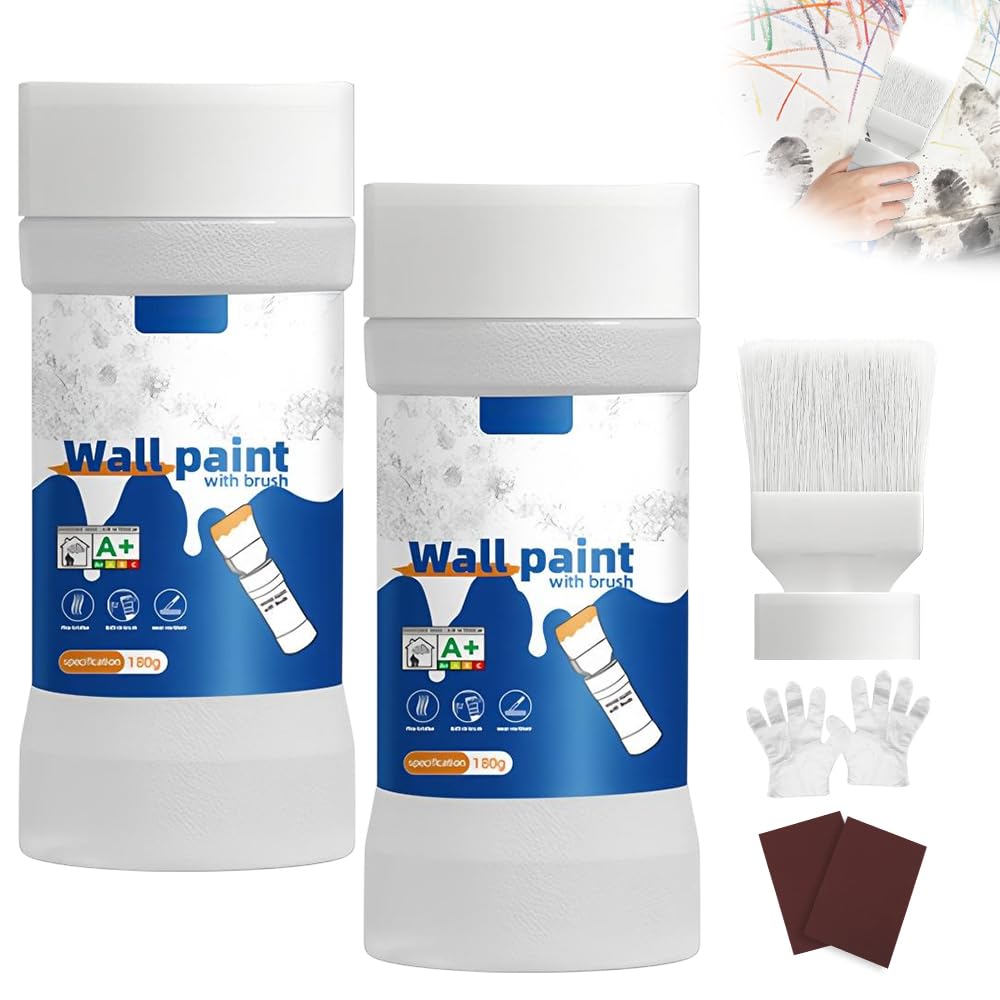 Mbuaopa Wall Repair Rolling Brush, Wall Repair Roller Paint White with 2 Pcs 180g Paint, Gloves and Sandpaper, Drying Latex Paint Roller for Graffiti Scratches Stains Footprints
