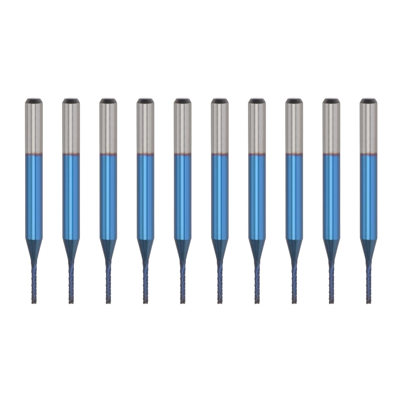 OTOTEC 10 Uds. Vástago de Corte de Molino de Maíz Recubierto de Azul de 1,0mm Diámetro 3.175 Longitud 38mm Fresa de Carburo de Tungsteno PCB Grabado CNC Router Bit para Maquinaria