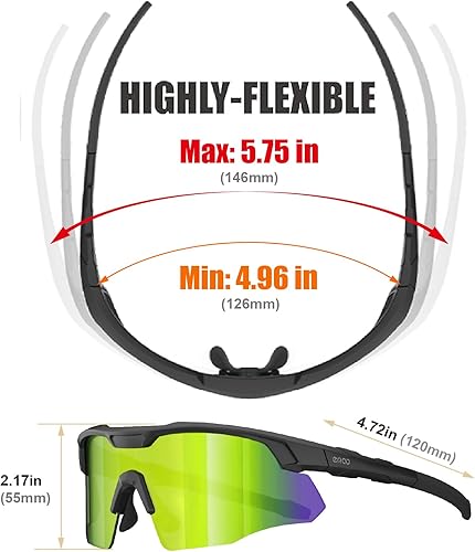 Miniatura 5 de ER00 Gafas de sol de béisbol pequeñas envolventes para jóvenes, niños y mujeres, para correr, ciclismo, deportes al aire libre
