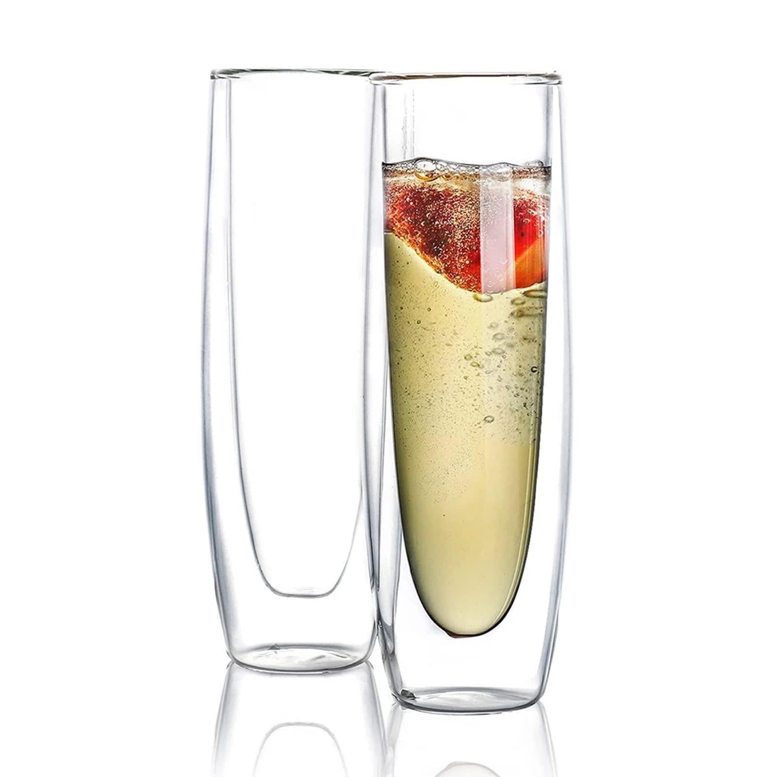 Copas de champán elegantes de borosilicato con aislamiento térmico para brindis exclusivos