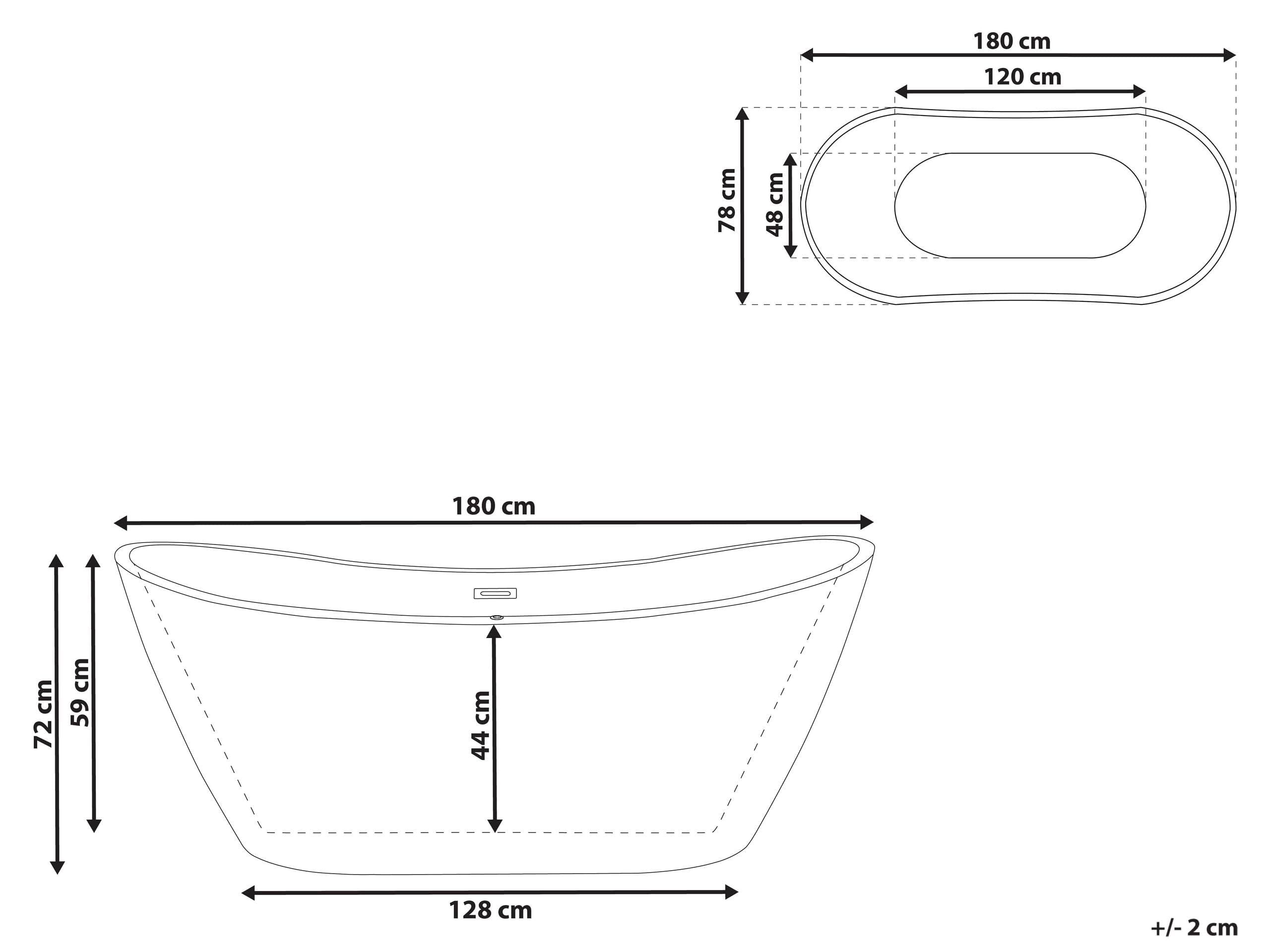 Bañera independiente de acrílico blanco plateado con rebosadero 180 cm moderno Antigua