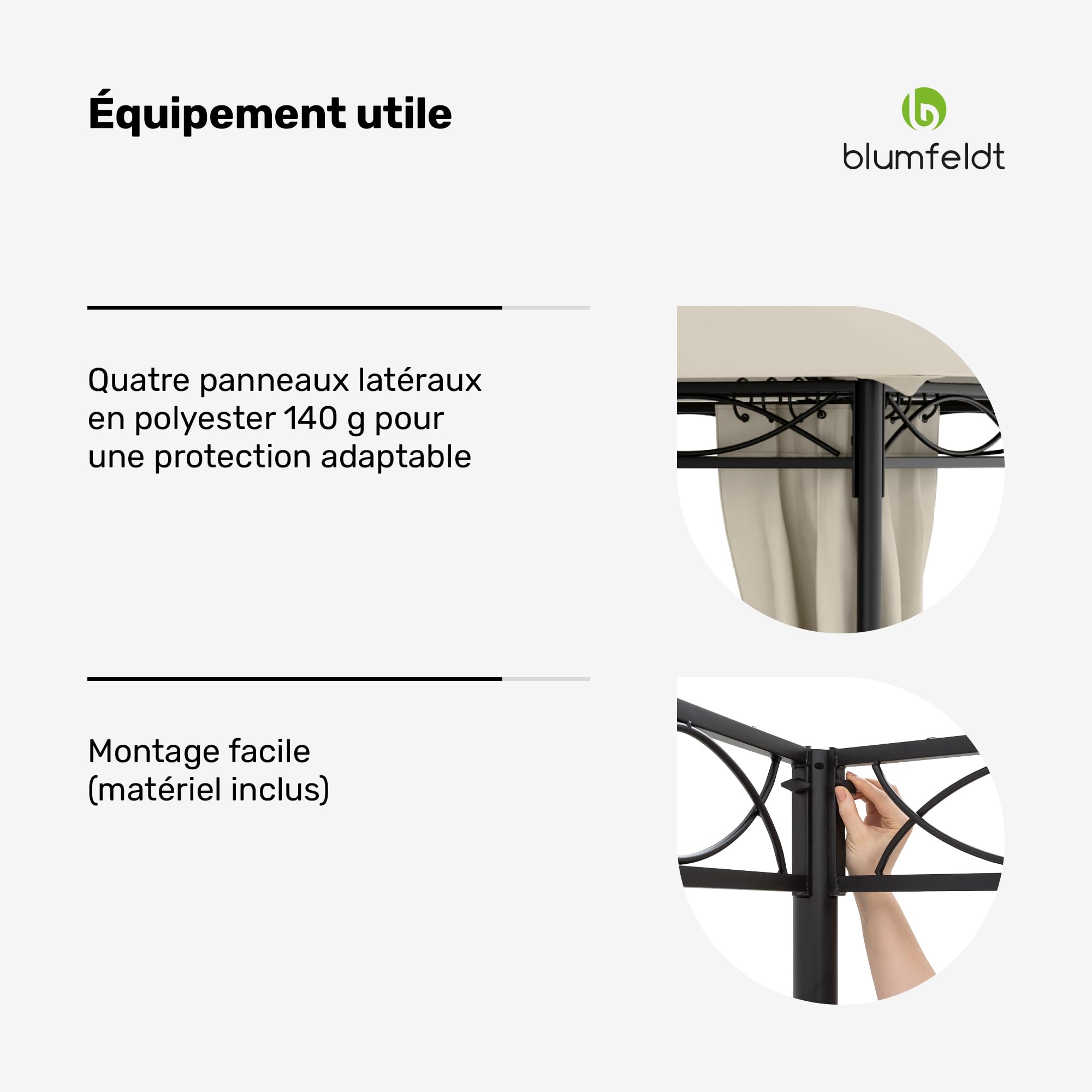 Blumfeldt Mondo - Pergola, namiot imprezowy, namiot ogrodowy, gazebo, Wymiary: 2,95 x 2,6 x 2,95 m (SxWxG), 4 ściany boczne, EasyMount Concept, Ochrona przed UV/wiatrem/deszczem, beżowy