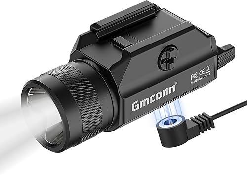 Gmconn Luz de pistola de 1250 lúmenes, linterna compacta ajustable montada en riel mini luz de arma con modo estroboscópico para Picatinny