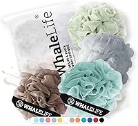 Vista 16 de Esponja de Ducha Paquete de 4 Negra Esponja de Baño Esponjas de Ducha Loofahs Bola Puf Carbón de Bambú Natural Malla Esponjas a Granel Grandes