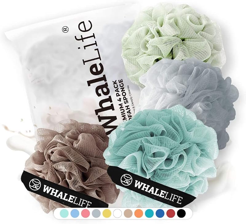 Bucha de Banho em Tela WhaleLife com 4 Unidades, Marrom, Azul, Cinza e Verde
