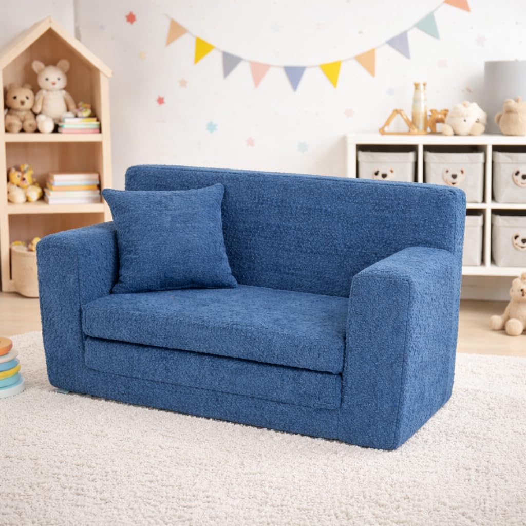 FORTISLINE - Canapé enfant dépliable 83 x 47 x 43 cm Oeko-TEX – Canapé de jeu pour enfants 2 en 1 – Canapé pour enfant rabattable avec fonction lit – Canapé-lit en mousse – Tissu peluche – Plusieurs