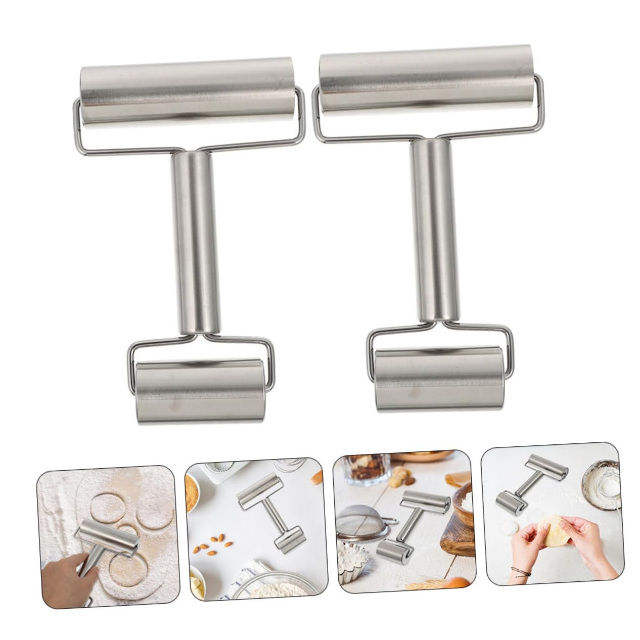 Équipement de boulangerie, rouleau à pâtisserie, ustensiles de cuisine antiadhésifs, 2 bâtons de pâtisserie en acier inoxydable, surface lisse, argent