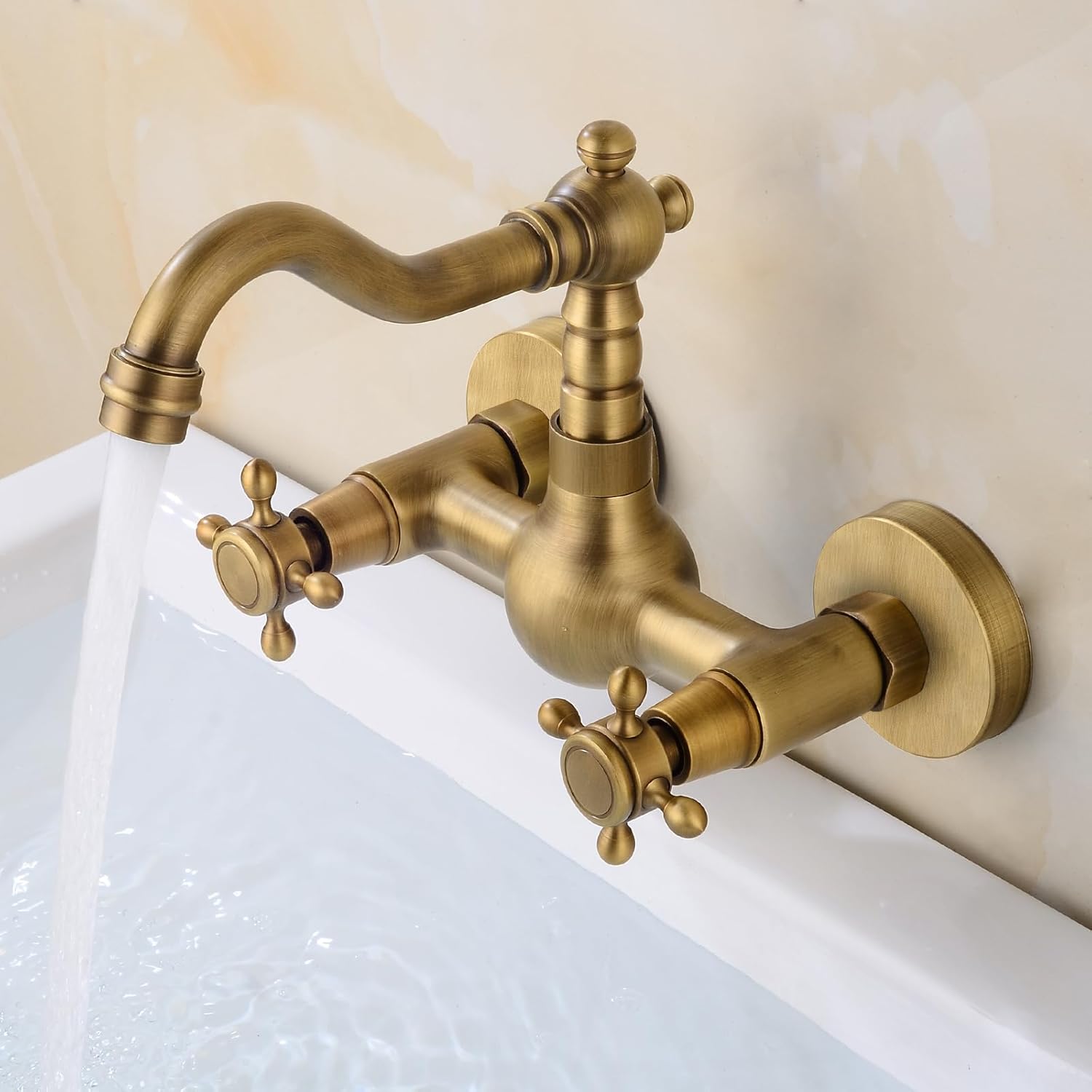 Simple Antique Concealed Wall Faucet, Laundry Pool, Basin, All-Copper Double-Handle Rotating hot and Cold Faucet, Antique
