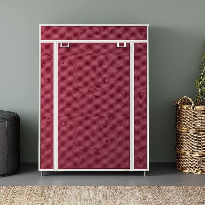 Image of GTC Collapsible Portable Foldable Wardrobe Storage Shelves Organizer for Clothes Racks Fabric Almirah Non Rustable Iron (4L, Maroon) Storage Unit