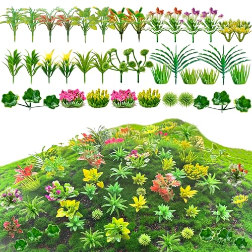 Zofusaier 120pcs Mini Model Trees Miniature Plants Set Flowers Green Shrubs Bush Model, Miniature...