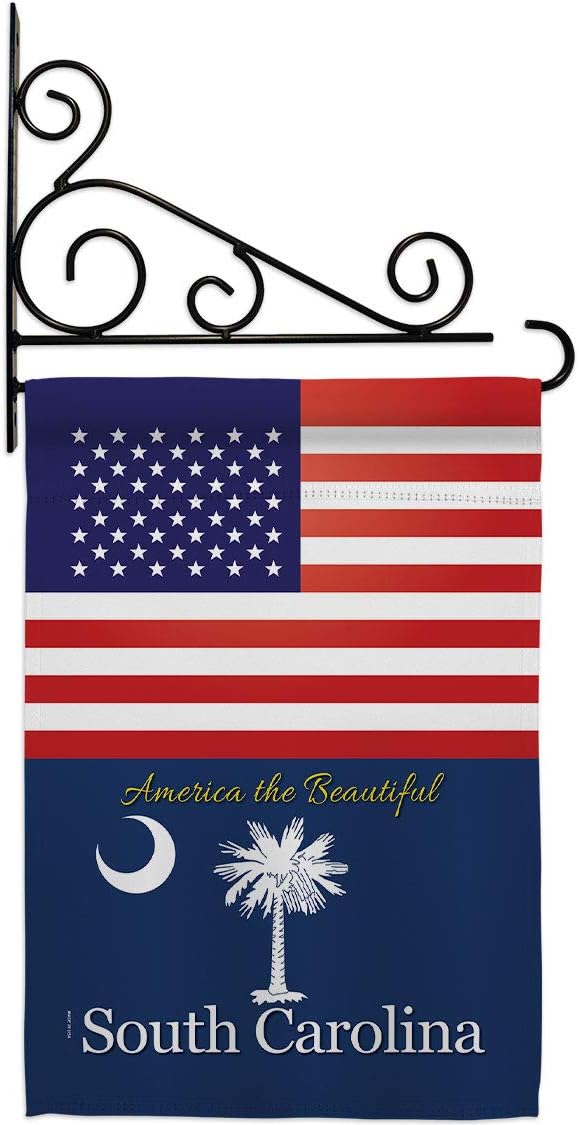 US South Carolina Garden Flag Set Wall Holder Americana States USA American Territories Republic Country Particular Area Small Decorative Gift Yard House Banner Made In 13 X 18.5