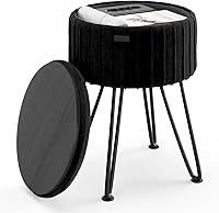 Vista 22 de STORAGEBUD Otomana redonda con almacenamiento, otomana de almacenamiento de bouclé, taburetes otomanos, taburete de tocador de maquillaje, pequeños