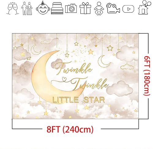 Miniatura 4 de Mocsicka Twinkle Twinkle Little Star - Telón de fondo para baby shower, nube rosa, luna, decoración de baby shower, fondo de revelación de género,