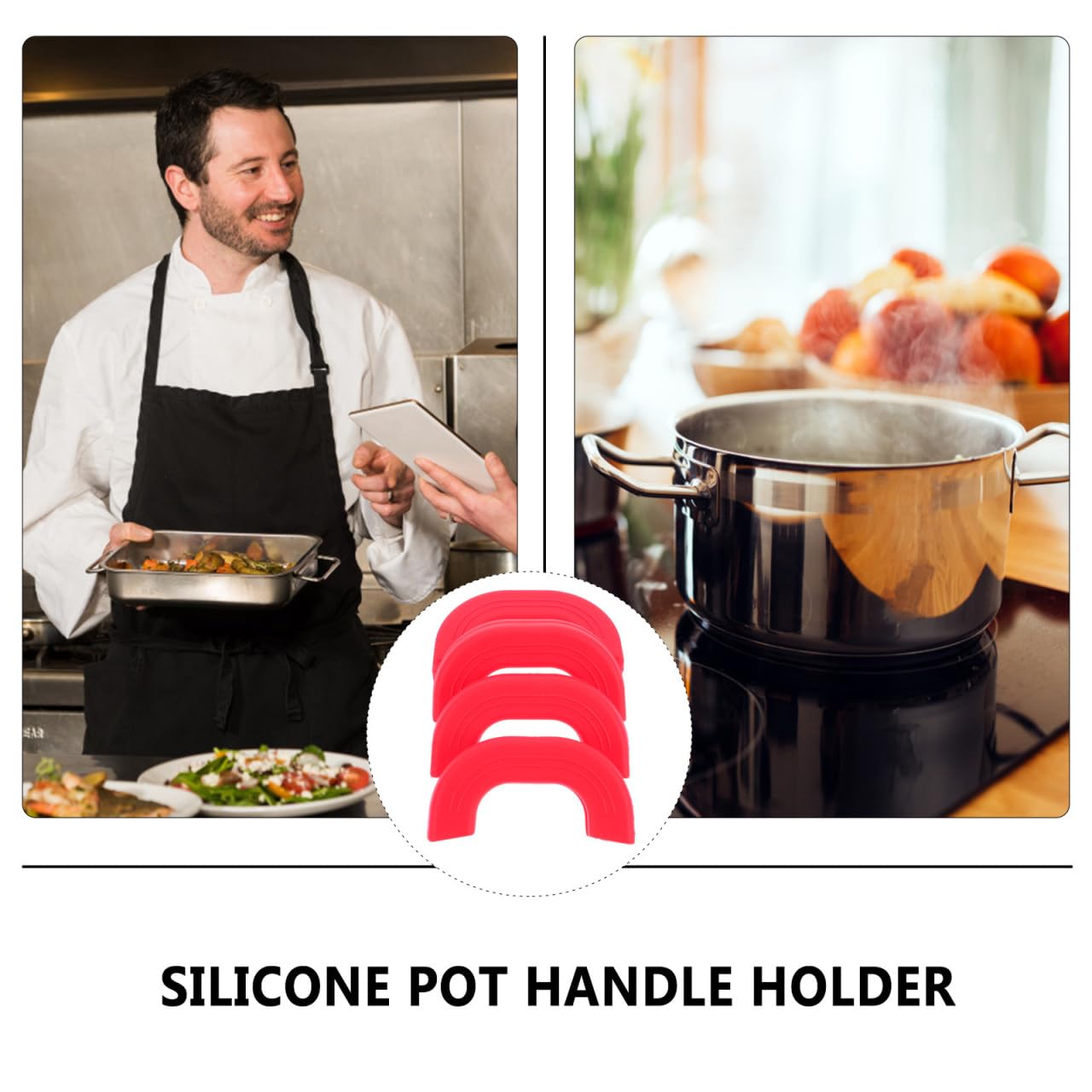 PRETYZOOM Silikongriffhalter Leicht zu Reinigen Hitzebeständig rutschfest und 4 Stück für Töpfe und Schalen für Sicheres Kochen in Küche