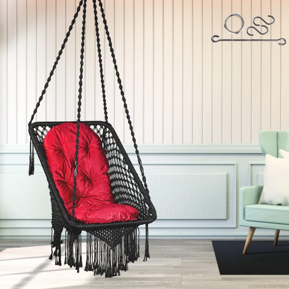 Patiofy Rectangular Swing Chair - Adults Swing With Large Cushion - Black - Polyester