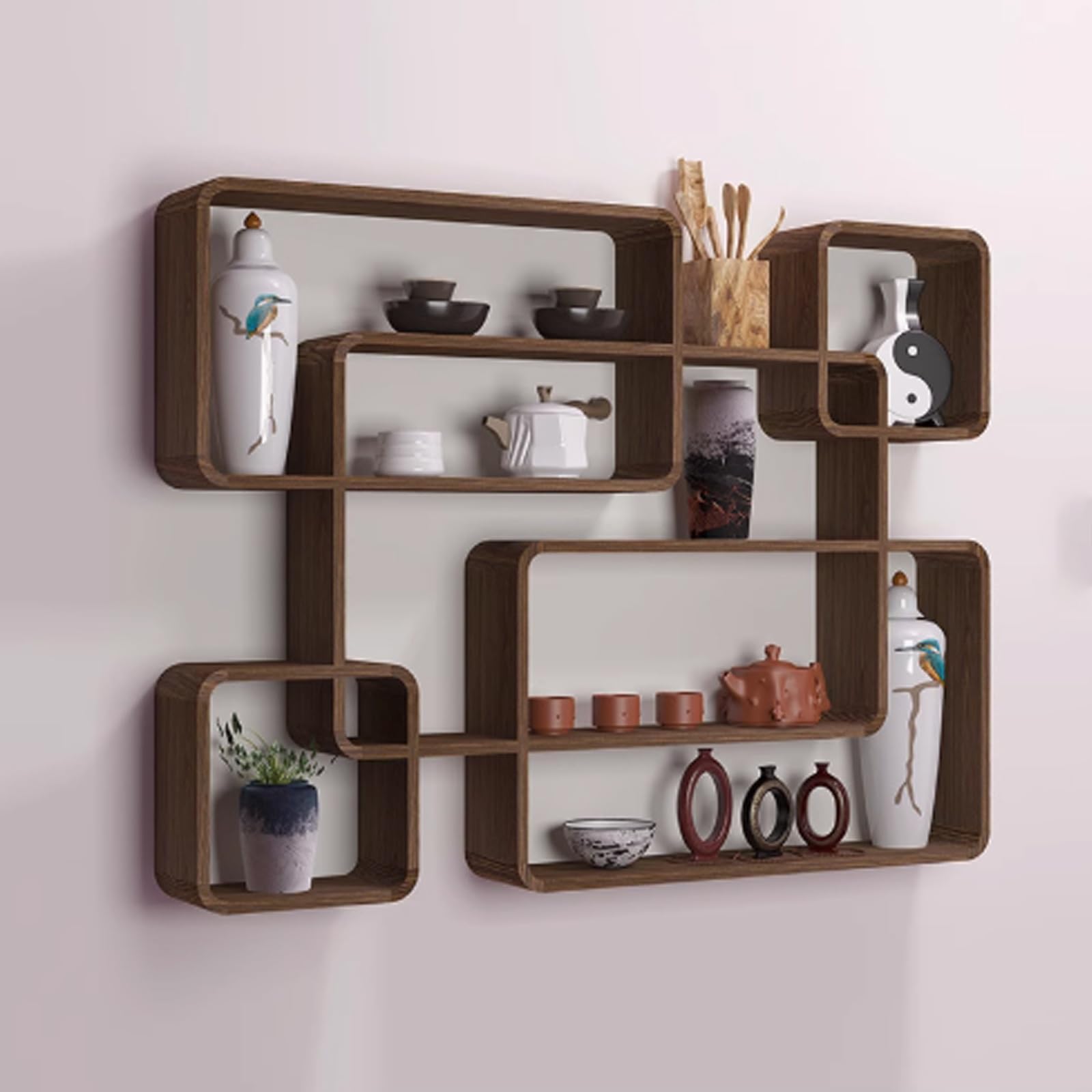 Étagère murale en bois meuble de rangement suspendu compartimenté pour bureau