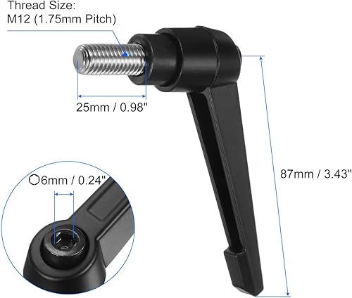 Miniatura 2 de uxcell 2 manijas de palanca de sujeción, perno macho roscado de acero inoxidable 304 M12 x 0.984 in, asas ajustables de bloqueo de liberación