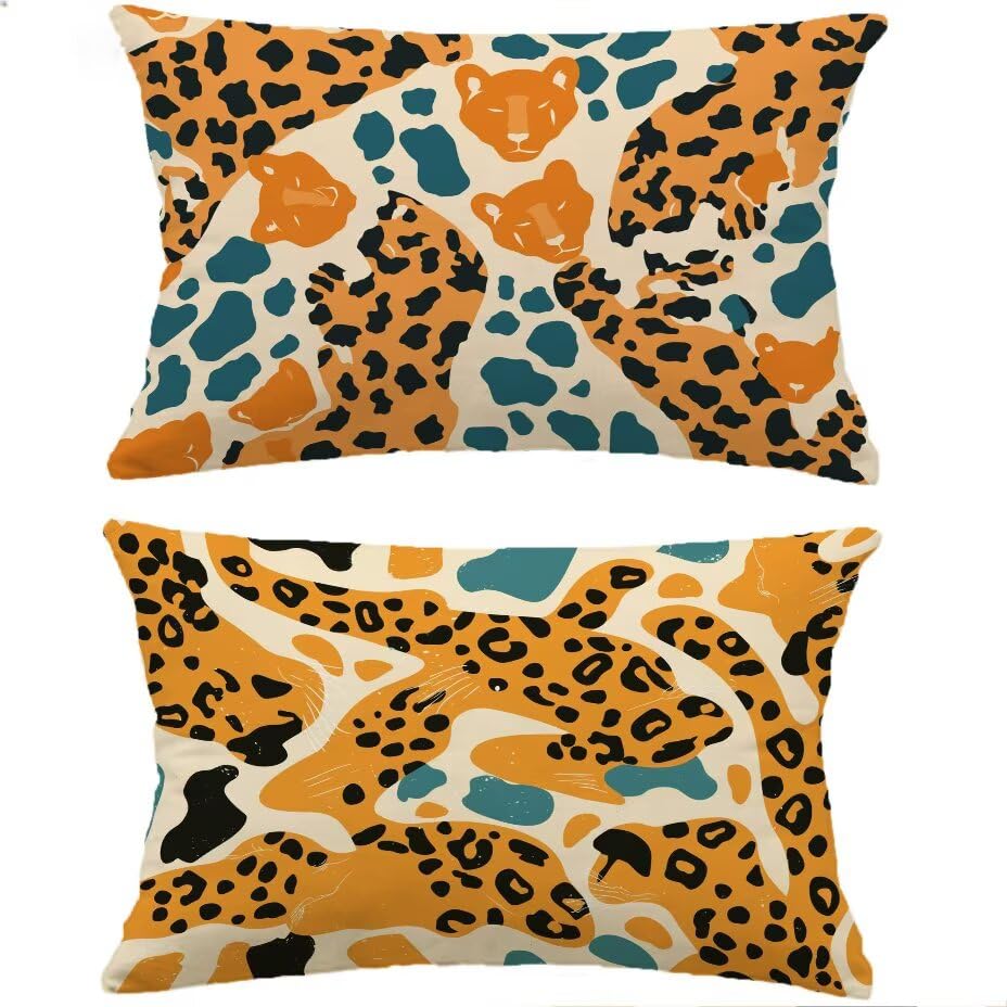 Fundas de cojines jardín 40x60 cm impermeables color naranja quemado y diseño de leopardo M-P517