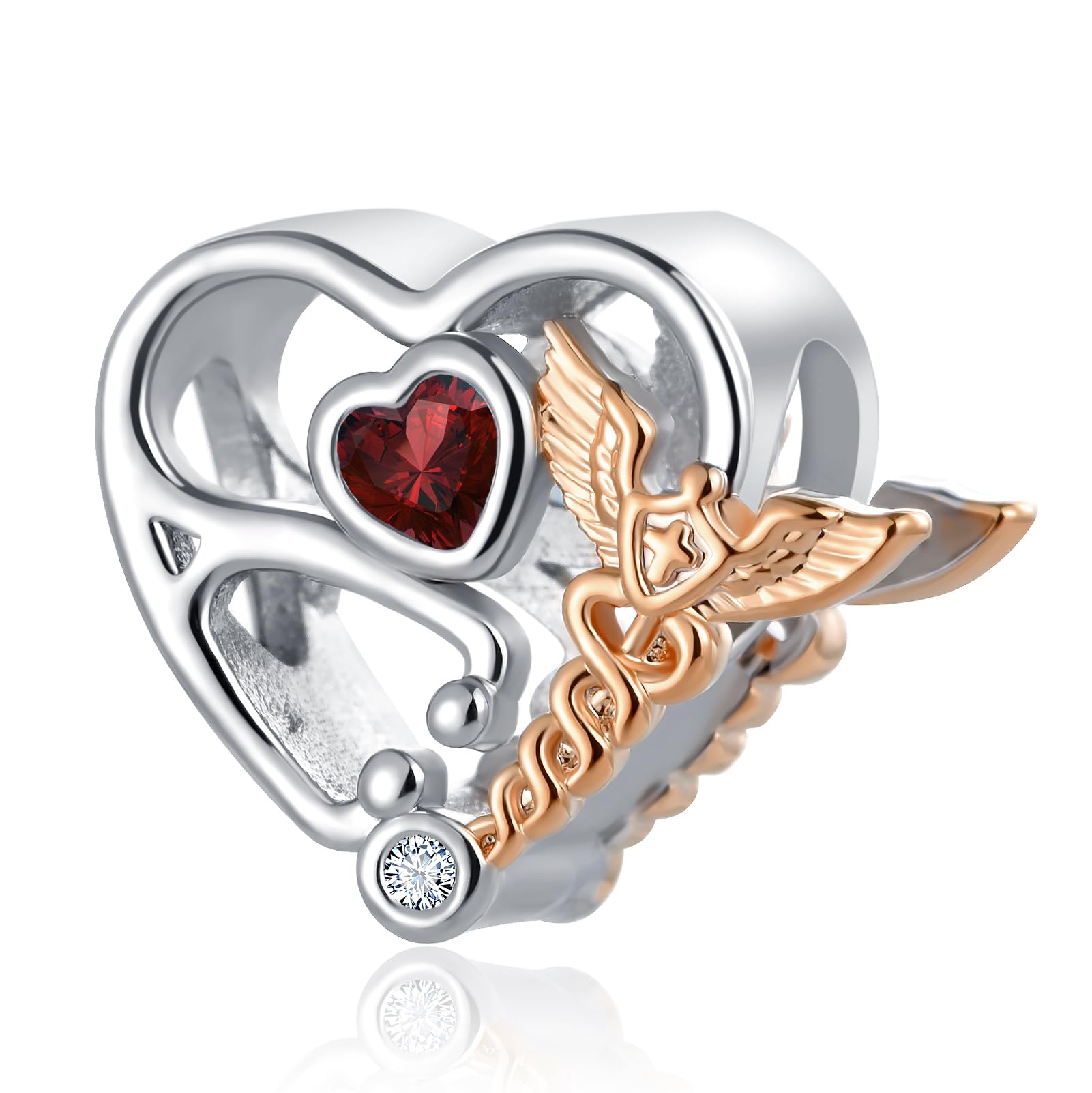 QeenseKc Nurse Doctor Stethoscope Cap Heart Cubic Zirconia Dangle Charm for Pandoa Bracelet