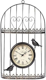 Reloj de pared para jardín al aire libre, diseño de jaula de pájaros de arte del hierro, relojes de jardín, muebles creativos para el hogar impermeables al aire libre, reloj exterior(Color:Black)