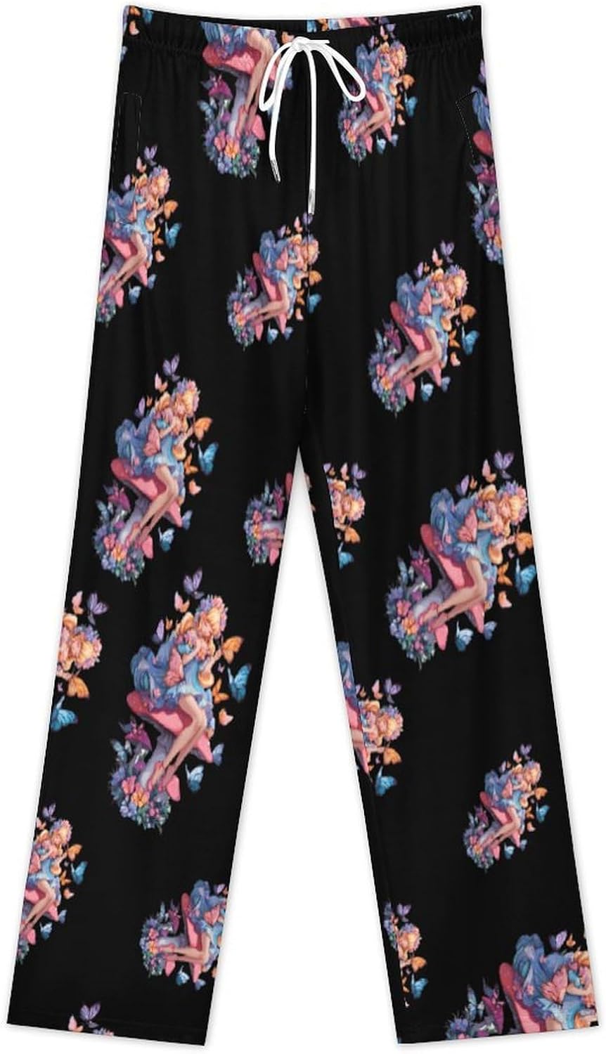 Fairy Mushroom Butterfly Lounge Pajama Pants for Men Print Loungewear Bottoms Sleepwear Pj Sleep Pant 5X-Large