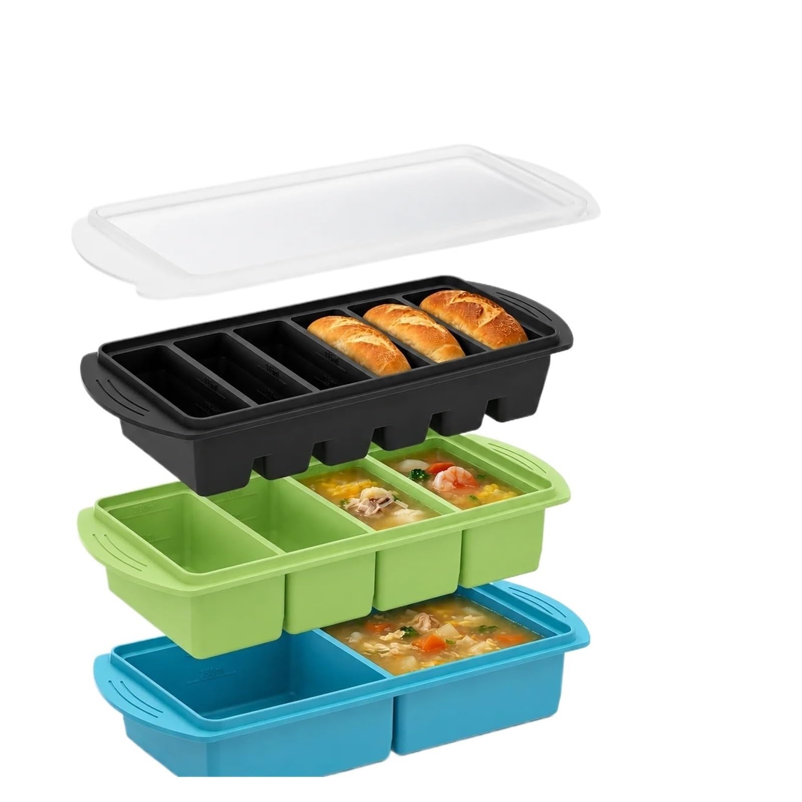 Große Silikon-Eiswürfelformen mit Deckel, 3er-Pack(3 Pack Green)