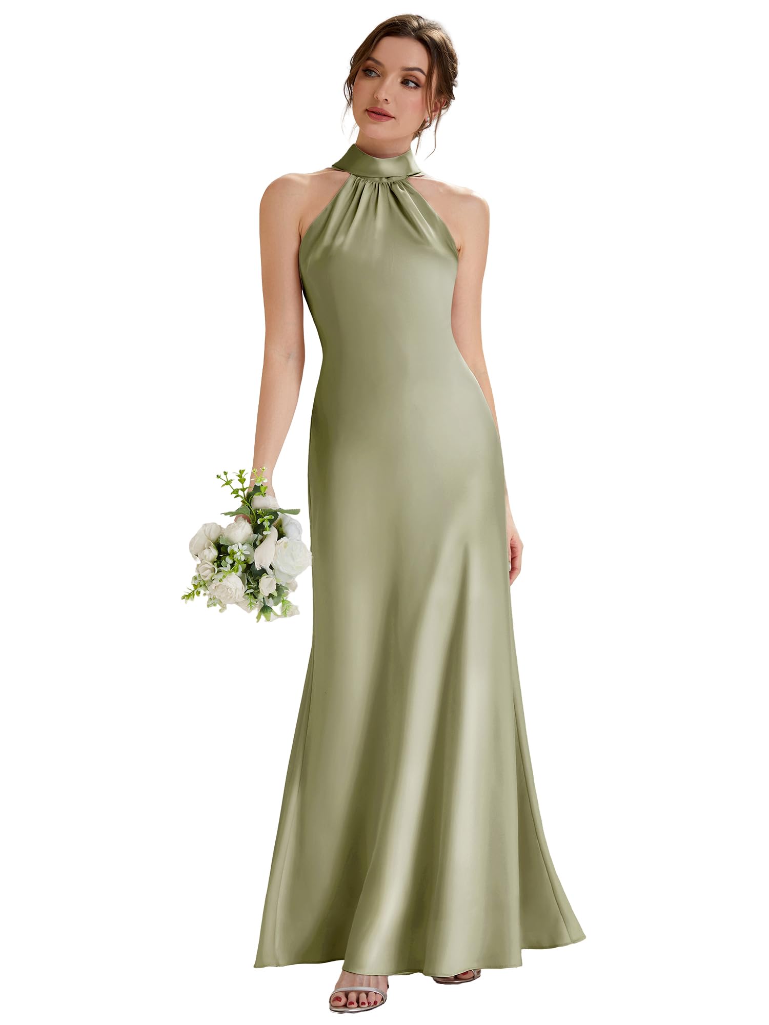 Ever-Pretty Abiti da Damigella Collo a Cordoncino Senzamaniche Satin Maxi Gonna a Sirena ES02707
