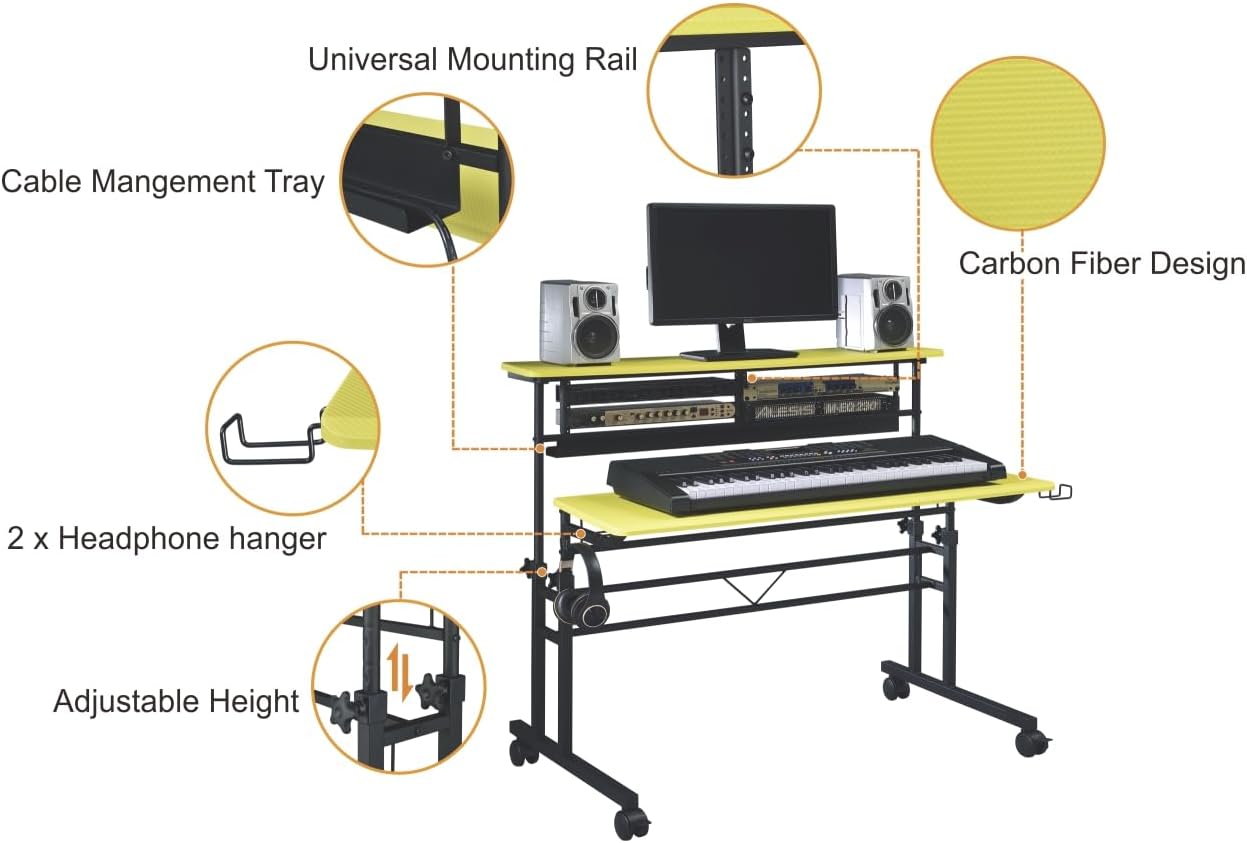 BE100 Series Sit and Stand Studio Desk Workstation with 2x3U rack (Yellow)