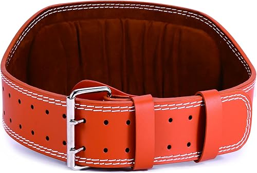 Genuine Leather Weight Lifting Belt for Men Double Prong Power Belt Heavy Duty - Strong, Stabilizing Back Support for Deadlifts, Squats Powerlifting