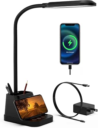 LED Desk Lamp with USB Charging Port, Adjustable Color Temperature, and Gooseneck for Home & Office