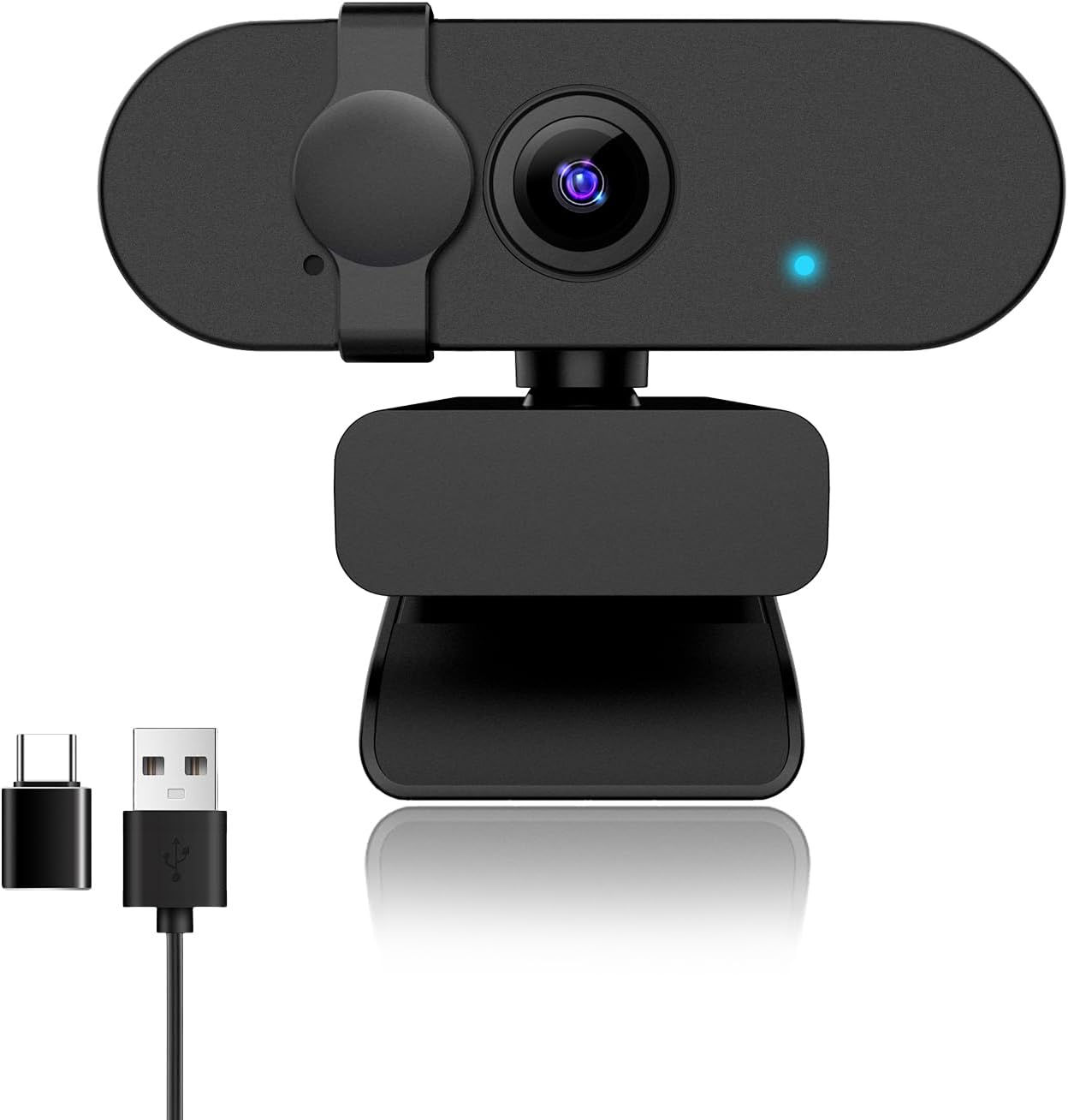 1080P 30FPS Webcam for PC, Auto Light Correction, Fixed Focus | Built-in Mic, Privacy Cover, 90° Wide-Angle Lens, A-to-C Adapter, Plug&Play for Zoom, Microsoft Teams, Video Conferencing