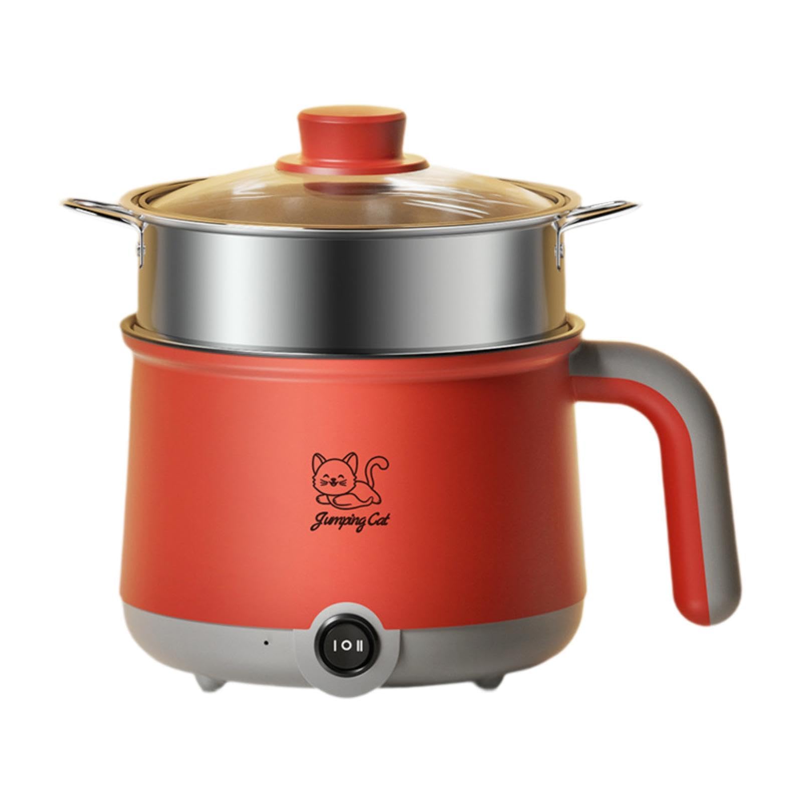Hot Pot Electric with Steamer Household Nonstick for Sh | Hot Pot Electric with Steamer Household Nonstick for Shabu Steak Ramen Gray Red 1.8L-image-14