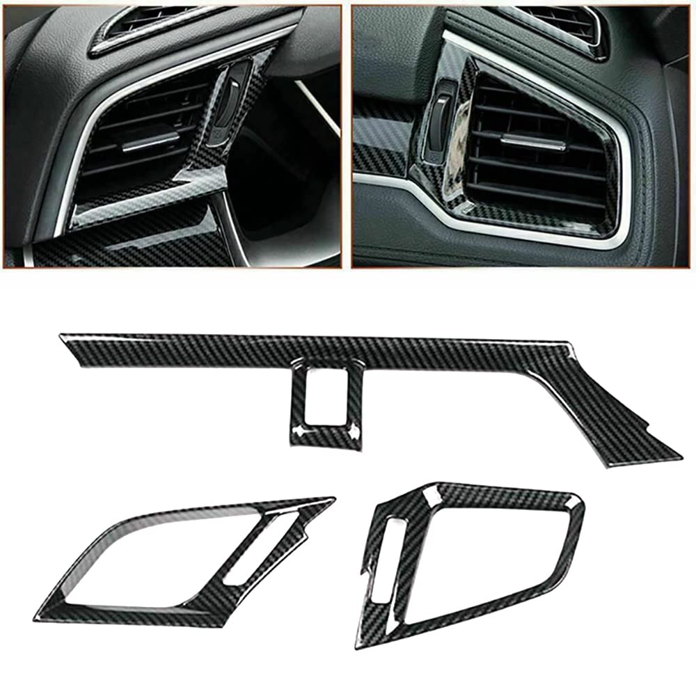 MASO Rivestimento di uscita dell'aria laterale della console centrale, rivestimento di scarico dell'aria anteriore, compatibile con Honda Civic Sedan 10 2016-2021 - fibra di carbonio